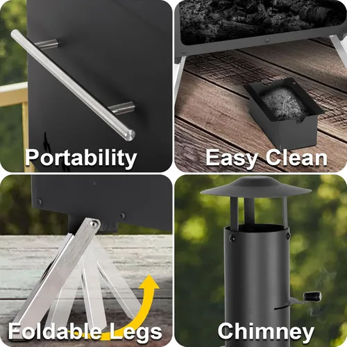 Miniatura 4 de Horno de pizza de 12’’ para exteriores Horno de pizza de leña Horno de patio portátil Incluye piedra para pizza, piel de pizza, patas plegables
