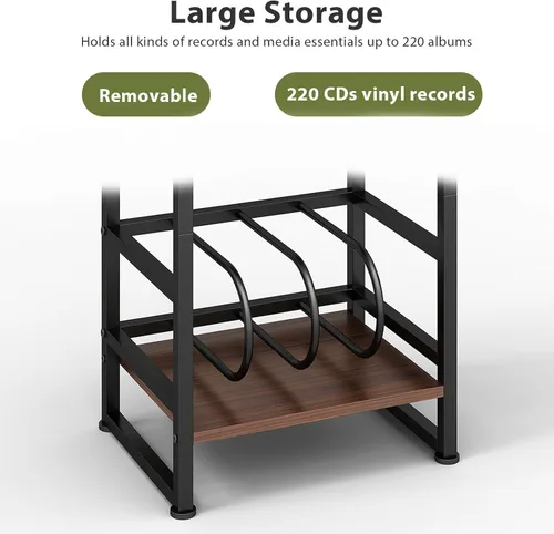 Miniatura 4 de Soporte para tocadiscos, mesa para tocadiscos de 3 niveles con almacenamiento de vinilo en forma de U hasta 120 álbumes, mesa auxiliar de 28 Cherry