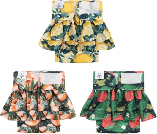 Miniatura 26 de CuteBone Pañales para perras con faldas, paquete de 3 vestidos reutilizables para cachorros, pantalones para el período de ciclo de calor QBD11M