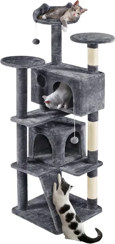 Miniatura 32 de Topeakmart Árbol para gatos de 54 pulgadas, torre para gatos con postes rascadores y percha para condominios grandes, muebles de casa con soporte