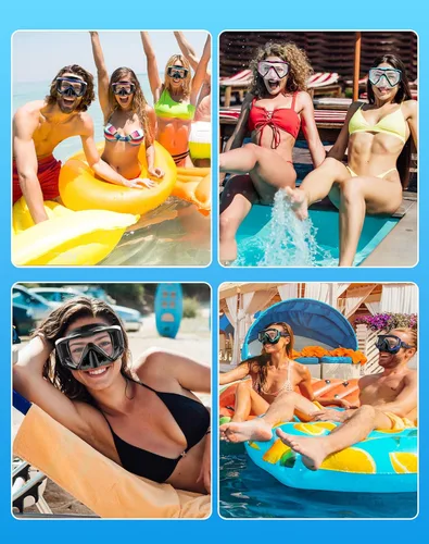 Miniatura 7 de Greatever Juego de esnórquel Pano de 3 ventanas para adultos, vista panorámica amplia, máscara de buceo antivaho, antifugas, gafas de esnórquel