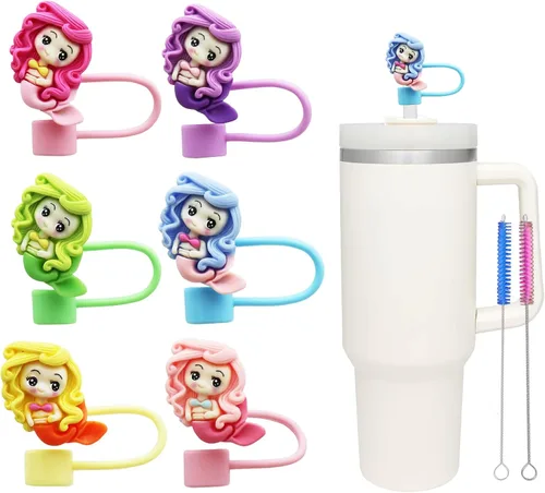 Miniatura 14 de 6 piezas de cubiertas de pajita de silicona compatibles con vasos Stanley de 30 y 40 oz, tapones de pajita de 0.39 pulg/10 mm con diseños de nubes