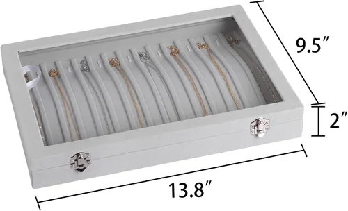 Miniatura 2 de Frebeauty Bandeja para collares de terciopelo con 15 ganchos, organizador de collares con tapa transparente, con cerradura, caja organizadora