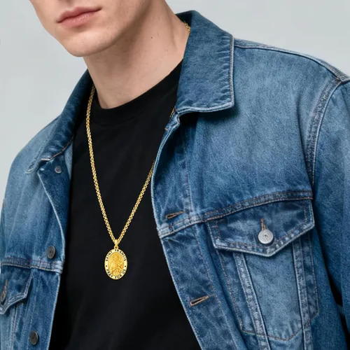 Miniatura 70 de Eusense San Miguel San Cristóbal San Benito San Judas Virgen María Collar chapado en oro 925 joyería religiosa para hombres y mujeres, collar