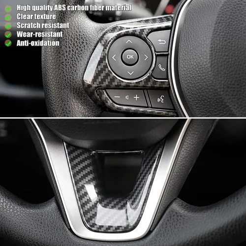 Miniatura 2 de Blazeray Cubierta de lentejuelas de botón de fibra de carbono para volante de automóvil, accesorios interiores para Toyota RAV4 2019 2020 2021 2022