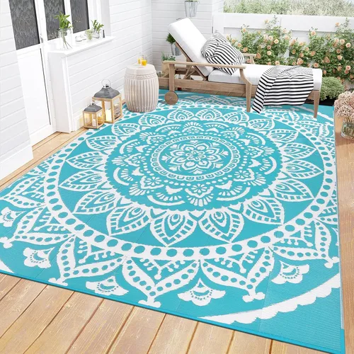 Miniatura 19 de Bsmathom Alfombra impermeable para exterior de 6'x9' reversible de pajita de plástico estilo boho para patio, terraza, camping, alfombras, portátil