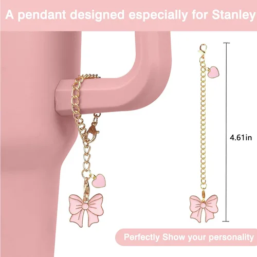 Miniatura 4 de Conjunto de accesorios para taza Hpebl para Stanley, incluye 2 tapas de pajita con moño lindo de 10 mm, tapones reutilizables para pajita, 1 funda