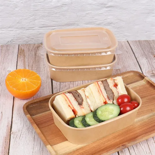 Miniatura 2 de Cuencos de papel kraft desechables de 17 onzas con tapas, recipientes rectangulares para alimentos, cuencos de sopa, suministros de fiesta, cuencos