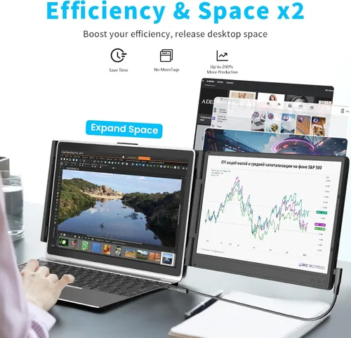 Miniatura 2 de Extensor de pantalla para laptop de 14" - Extensor de monitor IPS FHD 1080P de pantalla dual, monitor portátil para laptops de 13-17" con puerto