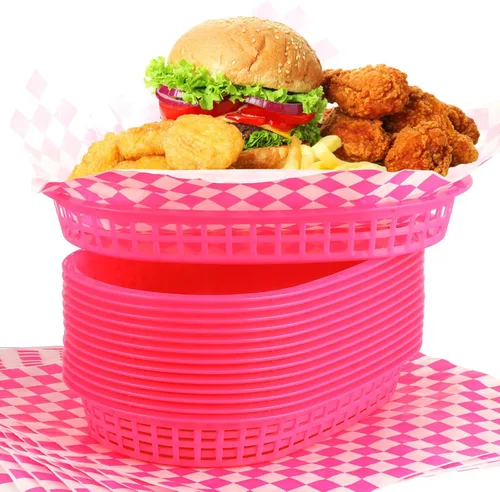 Miniatura 9 de Uiifan 24 cestas de comida para servir con 100 forros de delicatessen, cestas de comida rápida de 10.5 x 7 pulgadas, bandejas de servicio de Naranja