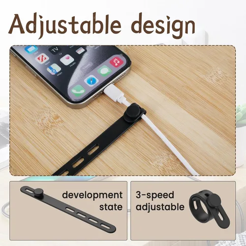 Miniatura 4 de 30 bridas de silicona para cables, organizador de cables reutilizable, amarre ajustable para cables de carga, organizador de cables de silicona