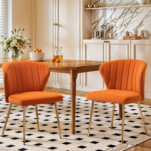 Miniatura 13 de Juego de 2 sillas de comedor de terciopelo, sillas de tocador tapizadas modernas con patas de metal dorado para comedor, cocina, tocador y patio