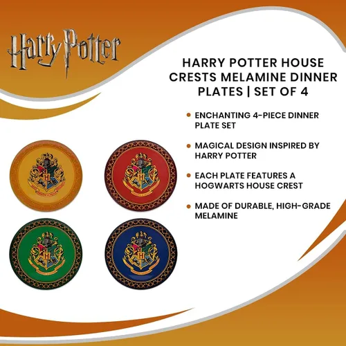 Miniatura 6 de Silver Buffalo Harry Potter Hogwarts Crest Solid Diamond Pattern Juego de 4 platos de melamina de 10 pulgadas Harry Potter Hogwarts Crest - Juego