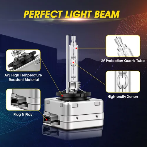 Miniatura 2 de TECTICO D1S - Bombillas de faro delantero de xenón HID, 6000K 35W color Blanco Frío, haz alto y bajo, 300% de brillo mejorado, base de soporte
