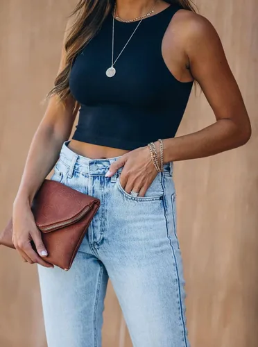 Miniatura 2 de REORIA - Camisetas ombligueras sin mangas y con espalda cruzada para mujer, ombligueras sexys con cuello halter