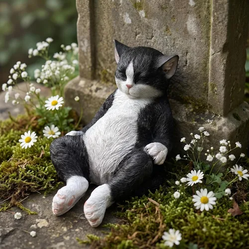 Miniatura 16 de Estatua de gato al aire libre figuras de gato decoración de jardín, estatua de gato de esmoquin negro atigrado estatua decorativa para patio, patio