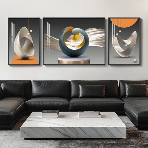 Miniatura 41 de Arte de pared moderno enmarcado en blanco y negro, 3 piezas de impresiones contemporáneas grandes para paredes, juego de 3 imágenes de hojas doradas