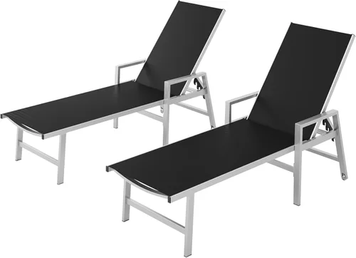 Miniatura 19 de Vexwalx Tumbona para patio al aire libre con ruedas y reposabrazos, sillas reclinables ajustables de aluminio de 5 posiciones, sillas de playa al