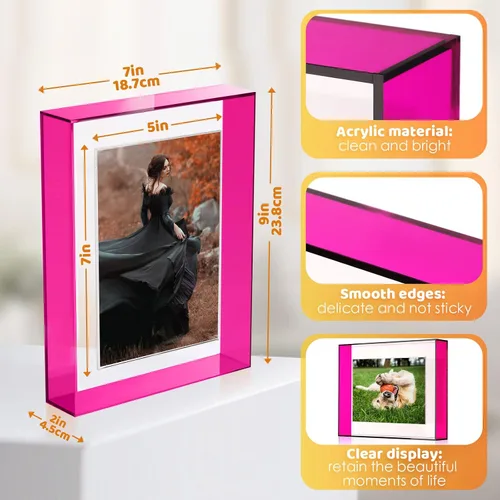 Miniatura 2 de Kathfly 4 portarretratos flotantes de 5 x 7 pulgadas para montar en la pared o en la mesa, marcos de fotos magnéticos decorativos neón translúcidos