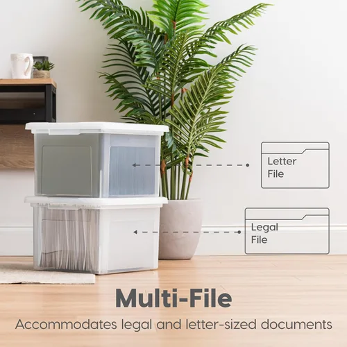 Miniatura 3 de IRIS USA Caja de archivos, organizador de archivos de plástico con tapas para archivos de cartas/legales, caja de documentos portátil para mudanza