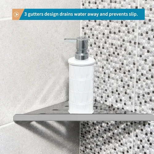 Miniatura 5 de 2 estantes esquineros de acero inoxidable 304 con tornillos, organizador de ducha triangular, soporte de jabón de montaje en pared para baño