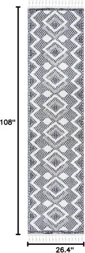 Miniatura 2 de SAFAVIEH Tapete grueso marroquí con borlas, 2 pies 2 pulgadas x 9 pies, color marfil y negro, no desprende pelusa y de fácil cuidado, 0.75 pulgadas