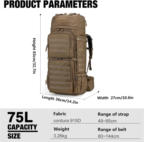 Miniatura 2 de Mardingtop Mochila militar con marco interno de 75L para hombres, mochila táctica Cordura con Recco para snowboard, senderismo, camping Caqui
