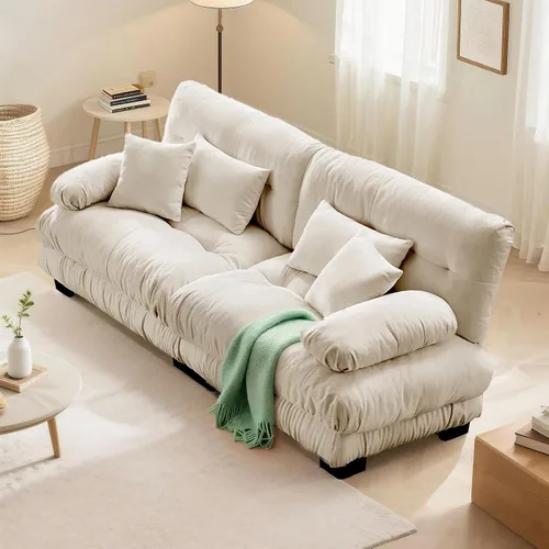 Miniatura 16 de SoarFlash Moderno sofá reclinable de terciopelo para sala de estar, sofá biplaza para apartamento, sofá de almacenamiento con marco de madera Azul