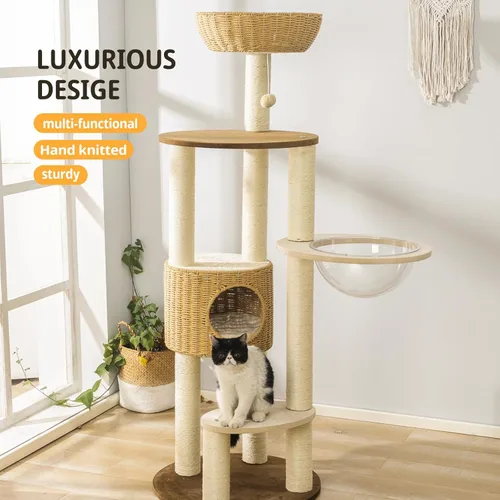 Miniatura 4 de Torre de Árbol para Gatos Moderna 2025 para Gatos Grandes, Módulo Espacial Avanzado Nido de Gatos Torre para Gatos, Tejida a Mano Multinivel Enormes