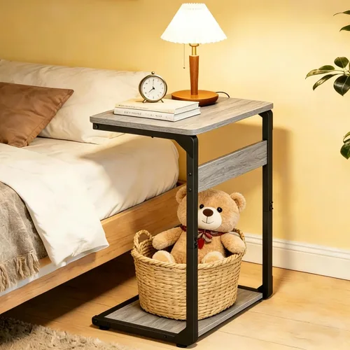 Miniatura 12 de Mesa con pedestal de madera para comer en el sofá, mesas deslizantes debajo de la mesa, mesa auxiliar pequeña para sofá, mesita de noche, bandeja
