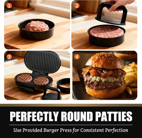 Miniatura 4 de FineMade Doble Mini Parrilla Eléctrica, Sandwichera para Desayuno, Prensa para Hamburguesas, Parrilla para Panini, Parrilla Eléctrica Pequeña, Ideal