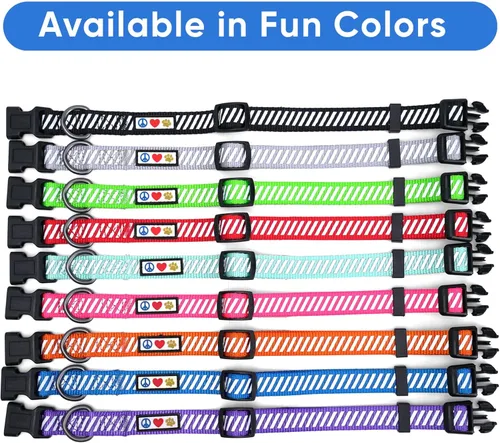 Miniatura 7 de Pawtitas Collar reflectante para perros y cachorros, collar de alta visibilidad con bandas reflectantes, collar ajustable para perro resistente