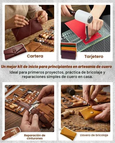 Miniatura 4 de SAKERNEO Kit de herramientas de trabajo de cuero, versión máxima, con alfombrillas de corte de bolso personalizadas, grabado, perforación, costura