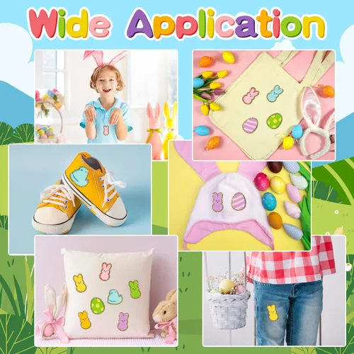 Miniatura 6 de X1zuue 10Pcs Parches para planchar de Pascua, parches de conejito Peeps de chenilla para rodillas, parches de conejo, pollito, huevo de Pascua