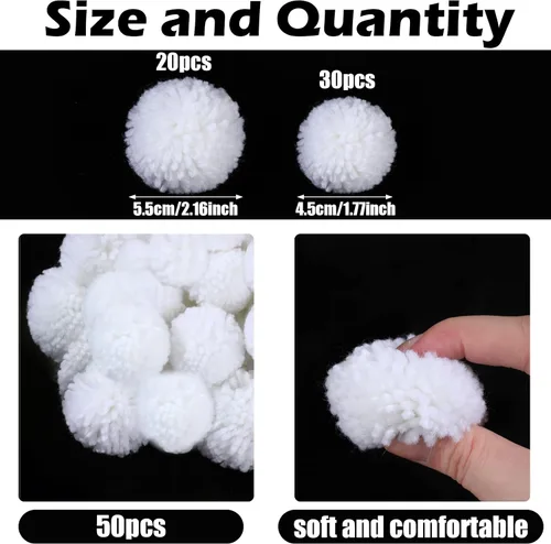 Miniatura 3 de 50 pompones de invierno para manualidades, bolas de nieve falsas, bolas de pompón para arte, proyectos creativos, decoración de manualidades