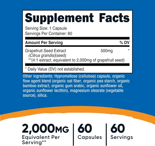 Miniatura 2 de Nutricost Extracto de semilla de pomelo, 60 cápsulas para 60 porciones por botella, sin gluten y sin OMG