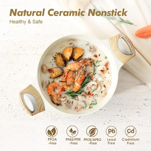 Miniatura 2 de SENSARTE Olla de Cocina de Cerámica Antiadherente con Tapa, Olla de Sopa de 2.6/4.5/6.6/8.5 QT, Olla para Guisos y Pasta Saludable, Olla Grande