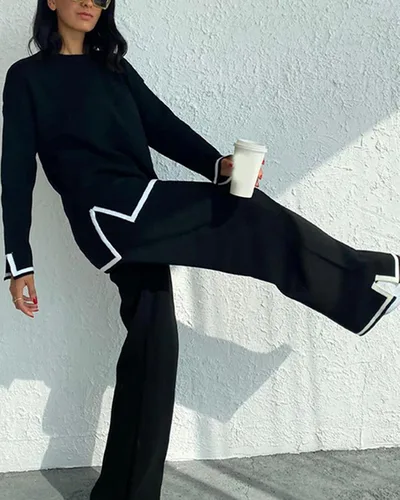 Miniatura 5 de Yidarer Conjunto de 2 piezas de punto para mujer, suéter de manga larga, pantalones de pierna ancha, conjunto de ropa deportiva