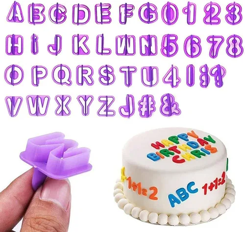 Cortadores de letras de fondant, cortadores del alfabeto, juego de cortador de fondant de letras y números, 40 piezas, moldes de fondants para