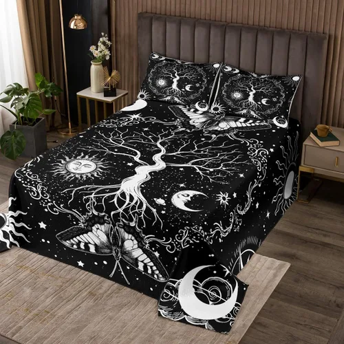 Miniatura 9 de Erosebridal Juego de colcha de teñido anudado arcoíris, juego de ropa de cama bohemio de calavera de la muerte, juego de ropa de cama tamaño King