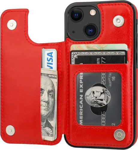 Miniatura 10 de ONETOP - Funda tipo cartera compatible con iPhone 13 Mini con soporte para tarjetas, funda de piel sintética con ranuras para tarjetas, doble cierre