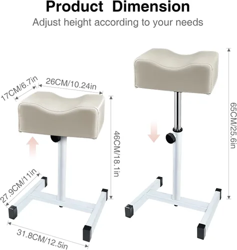 Miniatura 2 de Reposapiés de pedicura, silla de pedicura ajustable en altura, taburete de pedicura antideslizante para masaje, oficina o hogar (gris claro)