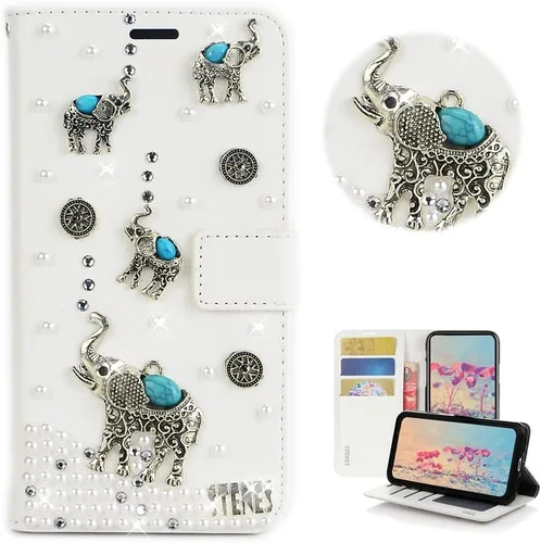 Miniatura 16 de Bling Wallet - Funda de piel compatible con iPhone 11, elegante, hecha a mano en 3D, diseño de mariposas y purpurina, color blanco