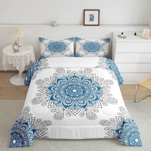 Miniatura 17 de Erosebridal Chic - Juego de edredón de flores tamaño Queen, juego de ropa de cama estética con mandala, juego de edredón gris turquesa, juego