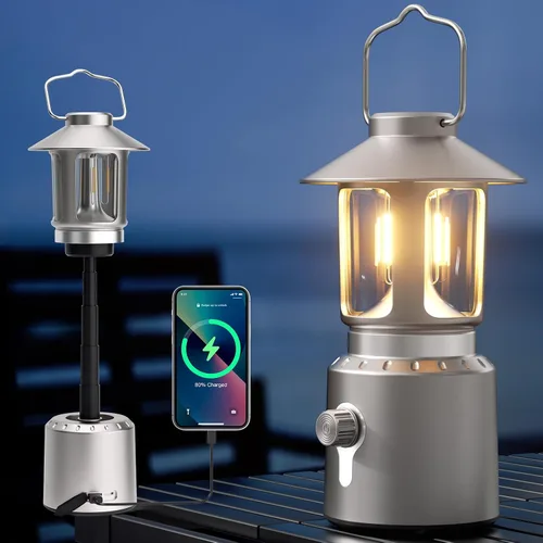 Linterna de camping recargable, telescópica de 8000 mAh retro impermeable, linterna eléctrica para cortes de energía, lámpara de huracán vintage