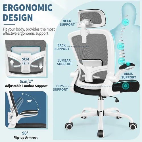 Miniatura 5 de FelixKing Silla de oficina, Silla de escritorio con soporte lumbar ajustable, Silla de computadora ergonómica con respaldo alto y apoyabrazos, Silla