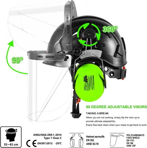 Miniatura 3 de Casco de Seguridad Forestal para Motosierra con Visera Completa de Policarbonato Transparente y Orejeras 3 en 1 Casco Duro Forestal