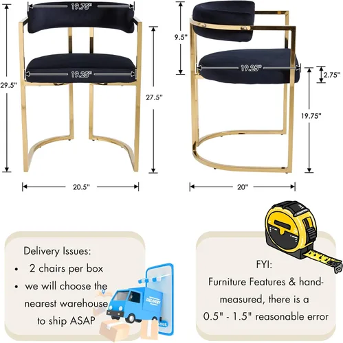 Miniatura 4 de Hyfirm Juego de 2 sillas de comedor de barril, modernas sillas tapizadas de comedor Belvet con reposabrazos y patas de metal dorado, silla de cocina
