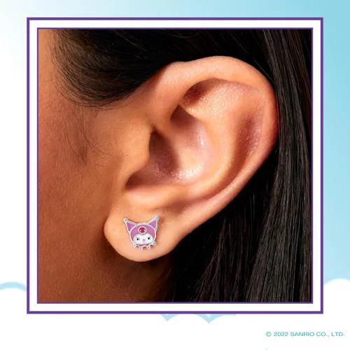 Miniatura 2 de Sanrio - Aretes Kuromi de Hello Kitty and Friends para mujer, chapados en plata y esmaltados, con licencia oficial, Latón, No es una piedra preciosa