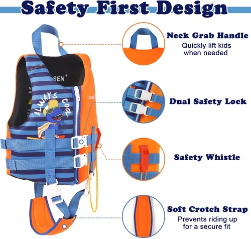 Miniatura 2 de GOSEN Chaleco de natación para niños pequeños – Chaqueta de natación para niños de 1 a 8 años (24 – 80 libras) – Flotador de piscina para niños